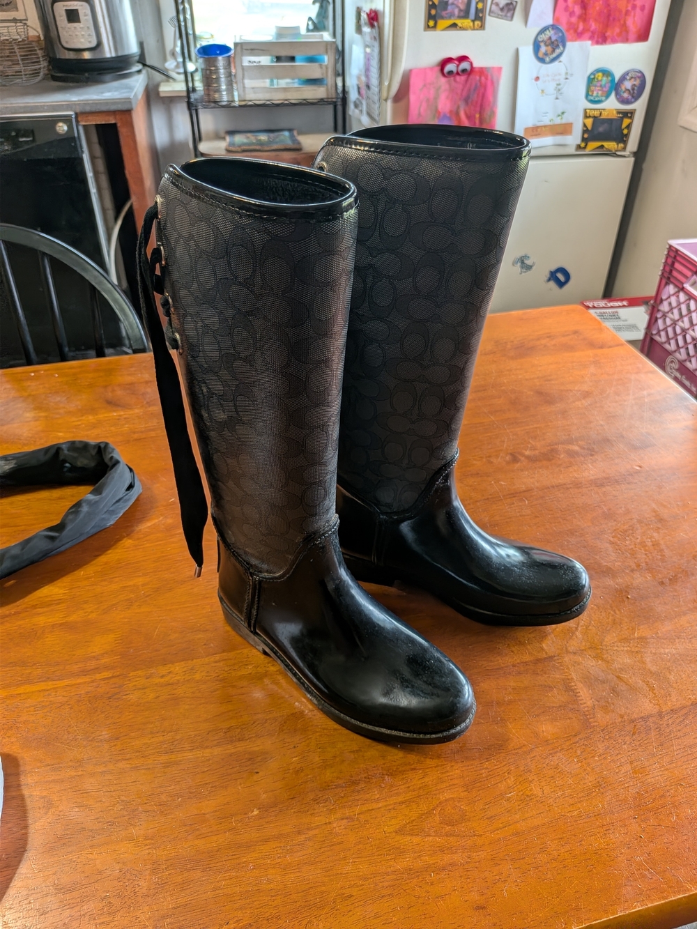 Tall Black Logo-Print Rain Boots